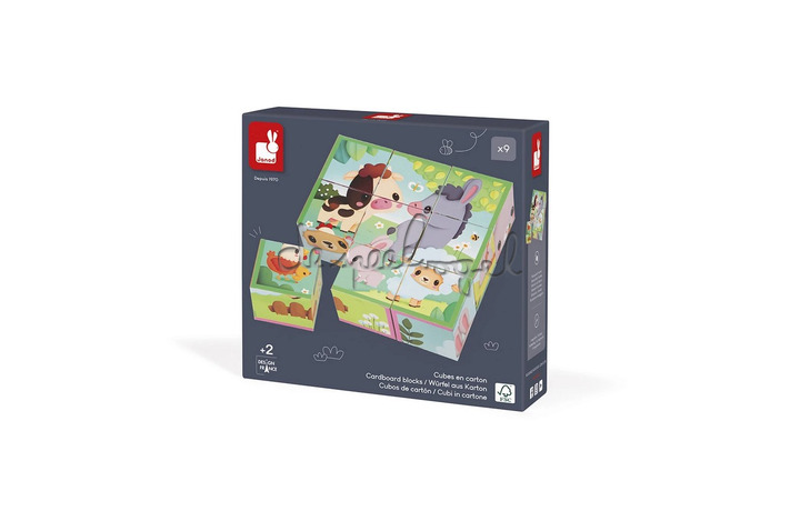 J03329 Boerderij - 9 Kartonnen Blokken Boerderijdieren J03329 Boerderij - 9 Kartonnen Blokken Boerderijdieren